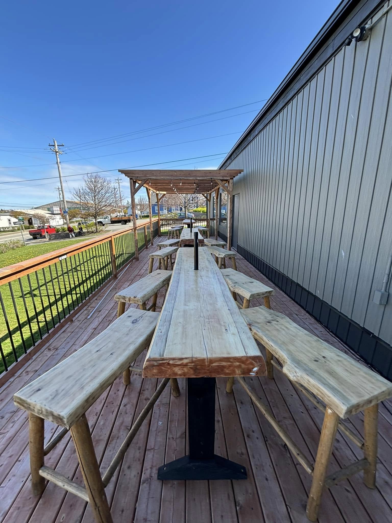 Patio benches and table sanded back to clean, natural raw wood